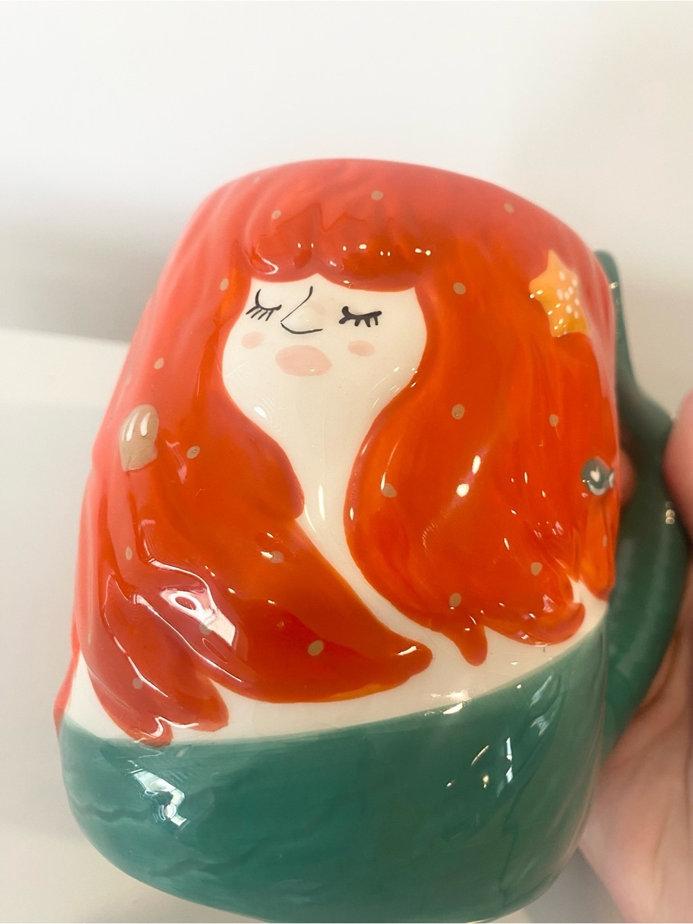 TAG Mermaid Coffee Mug 3D Red Hair Mermaid Tail Handle Ceramic Coastal Cup - Picture 3 of 8